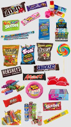 an assortment of candy and candies are shown in this graphic style, with different flavors