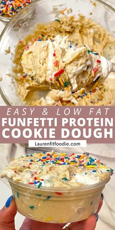 Funfetti Protein Cookie Dough {Vegan + Gluten Free} Guilt Free Dessert Healthy, Low Carb Protein Snacks, Easy High Protein Desserts, Protein Desserts Easy, Protein Packed Desserts, Protein Powder Cookie Dough, Protein Desserts Healthy, Protein Dough, Macro Desserts