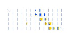 an abstract blue and yellow pattern on a white background with vertical lines in the center