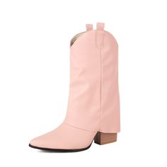 Shop Women's Pink Veagn Leather Cowboy Boots Fashion Fold-over Boots color Pink for Anniversary, Going out, Hanging out with worldwide Free shipping & Free return. Spring Wide Calf Faux Leather Boots, Wide Calf Faux Leather Boots For Spring, Western Style Ankle Martin Boots For Spring, Pink Knee-high Boots With Round Toe For Fall, Spring Knee-high Faux Leather Martin Boots, Knee-high Faux Leather Martin Boots For Spring, Pink Leather Mid-calf Boots For Winter, Trendy Faux Leather Snip Toe Boots, Pink Pointed Toe Mid-calf Winter Boots