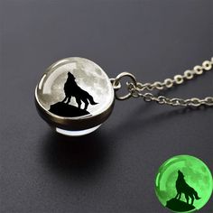 Glow in the Dark Howling Wolf Necklace - Mounteen Fantasy Moon Shaped Jewelry Gift, Mystical Luminous Jewelry Gift, Mystical Luminous Jewelry For Gifts, Symbol Of Freedom, Dark Design, Wolves Pendants, Wolf Necklace, The Howling, Symbols Of Freedom