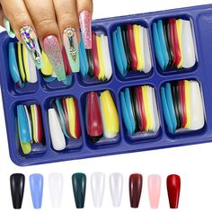 Long Press on Nails Kit: Will come with 8 colors+ fake nails, The color of each set is different from others, enough quantity and color options for you to create your own nail art.No matter what your nail size is, you can choose the most suitable false nail for yourself ,Just a few minutes, it is easy to trim and file them to in any length and shape you like. Press On Nails Coffin, Fake Nail Tips, Black White Nails, Fake Nail, Girls Nails, Nails Coffin, Nail Sizes