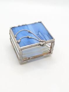 This handmade jewelry box is so fun and gorgeous. Shipped with care. Silver Jewelry Storage Box For Gift, Silver Jewelry Storage Gift, Rectangular Light Blue Jewelry Gift, Fairy Box, Glass Trinket Box, Tooth Fairy Box, Handmade Jewelry Box, Her Ring, Something Blue Wedding