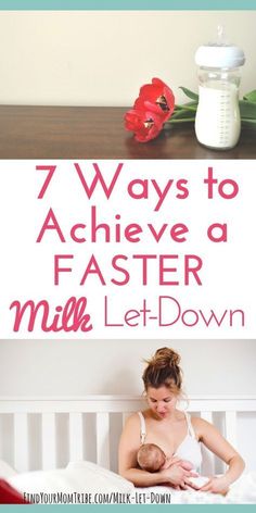 a woman breasting her baby in bed with the words 7 ways to achieve a faster milk