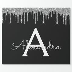 a black background with gold glitters and the word alexandria in white letters on it