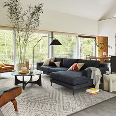 a living room filled with furniture and lots of windows