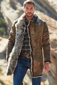 Celtic Clothes, Mens Outdoor Fashion, Men Coats, Sheepskin Jacket, Mens Fashion Rugged, Best Mens Fashion, Winter Outfits Men, Outdoor Fashion