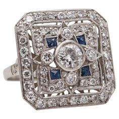 an art deco diamond and sapphire ring, by van cleef in the early 1900's