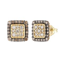 From Le Vian(R), these rich chocolate earrings are carefully crafted in 14k Honey Gold(tm). The centerpiece of each earring features an orderly array of 3/8ctw Nude Diamonds(tm) boarded with 1/2ctw Chocolate Diamonds(R) for a brighter, more luxurious feel. Diamonds are 1ctw and SI2 in clarity. Earrings measure 10.3mm in length and 10mm in width. Natural fancy brown diamonds are available in shades from champagne to cognac to Chocolate Diamonds(R), Le Vian(R)'s original brand of natural fancy col Chocolate Earrings, Brown Diamonds, Wedding Day Jewelry, Chocolate Diamonds, Le Vian, Olivia Burton, Brown Diamond, Chain Pendants, Diamond Studs