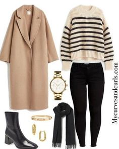 Autumn Outfits Curvy, Plus Size Winter Outfits, Winter Sweater Outfits, Plus Size Fall Outfit, Fashion Capsule Wardrobe, Women Shirt Top, Beige Coat, Fashion Plus Size