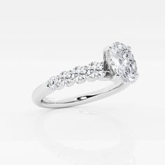 1 1/2 ctw Oval Lab Grown Diamond Graduated Engagement Ring 14K White Gold FG, SI1+