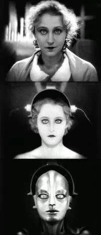 three images of women with different facial expressions in black and white, including one woman's face