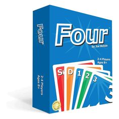 four card game box with four different colors and numbers on the front, one for each player