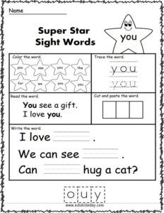 a printable worksheet for sight words