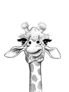 a pencil drawing of a giraffe's head with its tongue sticking out