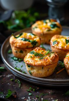 mini quiches with spinach and cheese are on a plate, ready to be eaten