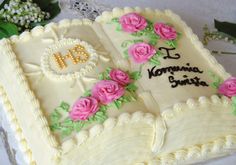 a decorated cake with flowers on it