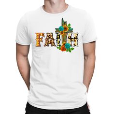 Faith with cross t-shirt. Mens T-Shirts.The softest, smoothest, best-looking short sleeve t-shirt. T-shirts are printed with cool, funny, unique and high quality art from our artist. more colors and more style available with this design.Faith with cross, Western faith with floral cross, Western leopard faith, Wooden cross, Cowhide faith,  By Artistshot. Casual Sublimation Print T-shirt For Father's Day, Casual T-shirt With Sublimation Print For Father's Day, Father's Day Band Merch T-shirt With Short Sleeves, Father's Day Band Merch T-shirt, Father's Day Graphic Tee Short Sleeve T-shirt, Short Sleeve T-shirt For Father's Day Streetwear, Father's Day Graphic Tee With Custom Print, Father's Day Custom Print Graphic Tee, White Graphic T-shirt For Father's Day