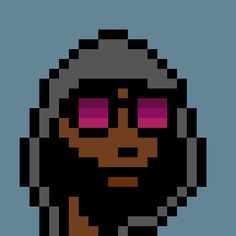 an old pixel art style image of a person with headphones on and one eye open