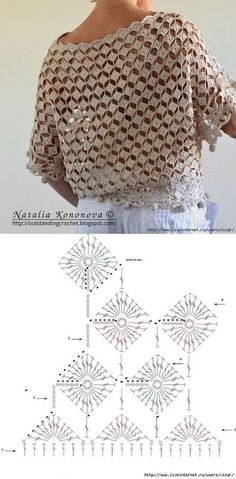 the back of a woman's top with crochet on it and an image of