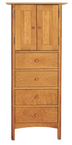 a wooden cabinet with three doors and two drawers