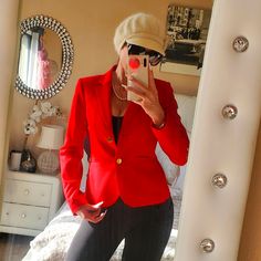 Power Up & Hit The Office In This Vibrant Red, Calvin Klein Fitted Jacket/Blazer This Blazer Means Business!! Nwot Calvin Klein Fitted Blazer For Fall, Red Calvin Klein, Calvin Klein Red, Fitted Jacket, Red Blazer, Jacket Blazer, Workout Jacket, Gold Buttons, Womens Calvin Klein