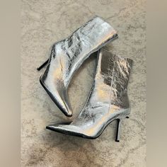 Brand Nwt Sz 8 Silver Boots Low Heel, Chrome Silver Boots, Silver Boots, Zara Shoes, Silver Foil, Zara Women, Shoes Heels Boots, Women's Boots, Shoes Women Heels