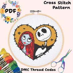 the cross stitch pattern has been designed to look like jack and sally