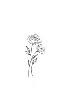 a black and white drawing of three flowers on a white background with one single flower in the foreground