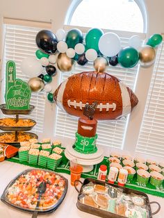 a football themed party with food and decorations