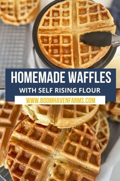 homemade waffles with self rising flour on the top and bottom are stacked up