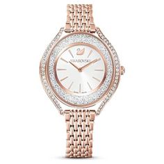 Crystalline Aura watch, Swiss Made, Metal bracelet, Rose gold tone, Rose gold-tone finish by SWAROVSKI Swarovski Watch, Swarovski Swan, Swan Logo, Bracelet Rose Gold, Swiss Made Watches, Metal Bracelet, Swarovski Jewelry, Sophisticated Design, Metal Bracelets