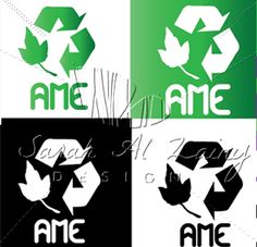 four different logos with leaves and recyclables in the middle one says, ame