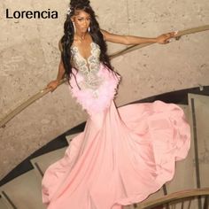 Lorencia Sparkly Pink Mermaid Prom Dress For Black Girls Luxury Diamond Tassel Feahter Birthday Gala Black Girls Luxury, Pink Mermaid Prom Dress, Pink Prom Dresses Mermaid, Birthday Gala, Gala Gown, Mermaid Prom Dress, Pink Mermaid, Luxury Diamonds, Mermaid Prom Dresses