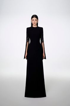 Madeline Bodycon Slit Sleeved Crepe Floor Length Dress - MEAN BLVD Tailoring Techniques, Corset Midi Dress, Mean Blvd, Floor Length Dress, Bodycon Dress With Sleeves, Ankle Length Dress, Square Neck Dress, Dresses Xxl, Women's Evening Dresses