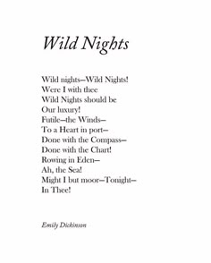 the title page for wild nights