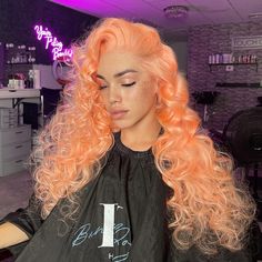 Lace Front Wig Virgin Human Hair Orange 150%Density 24" Silk Press Hair, Isee Hair, Hair Orange, Bangs Ponytail, Hair Color Orange, Green Wig, Blue Wig, Red Wigs, Human Virgin Hair