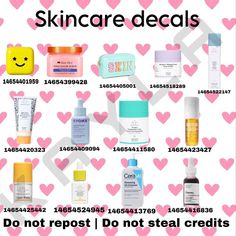 an advertisement for skin care products on a white background with pink hearts in the background