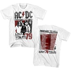 "AC/DC Men's T-Shirt by American Classics Part Scottish, part Aussie, 100% Rock Legends! Formed in Sydney in 1973, AC/DC went from Dirty Deeds Done Dirt Cheap on the Highway to Hell to Back to Black in The Flick of the Switch! They have sold over 200 million albums worldwide and they are still working on new music. Wear some rock history, this cool ACDC Highway to Hell Men's T-Shirt has a vintage style print with a distressed look as if you bought it at an AC/DC Concert Tour in the 80's    What' Acdc Shirt, Highway To Hell, Angus Young, Rock And Roll Bands, Rock N Roll Music, Band T Shirts, Disney Stars, Music Band, Blues Rock