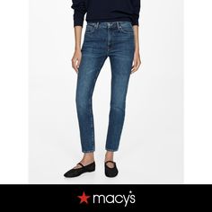 in stock Non-stretch Denim Blue Cropped Jeans, Non-stretch Five Pockets Dark Wash Cropped Jeans, Denim Blue Tapered Leg Pull-on Jeans, Denim Blue Ankle-length Cotton Jeans, Dark Wash Slim Fit Rigid Denim Jeans, Waxed Jeans, Mango Jeans, Dark Blue, In Store