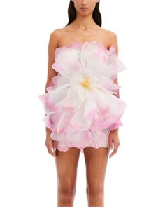 Oscar de la Renta Strapless 3D Floral Mini Dress 3d Floral Mini Dress, Ariana Grande Flower Dress, Flower Bouquet Costume, Floristry Packaging, Pink Designer Dress, Pink Designer Dresses, Megan Roche, Vestidos Oscar, Anna Lee