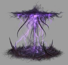 a purple and black sculpture with lightning coming out of it