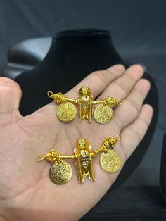 sizes in terms of height and weight are mentioned in inches and grams in the photo Weight-8.65 grams Height-2.5 inches Gold Hallmarked Chandbali Temple Necklace, Gold Jewelry With Meenakari For Puja, Traditional Gold Jewelry For Puja, Gold Chandbali For Puja, Gold Chandbali Jewelry For Puja, Gold Meenakari Temple Necklace For Puja, Gold Temple Necklace With Chandbali Latkans, Gold Hallmarked Jewelry For Rituals, Yellow Gold Temple Necklace For Puja With Latkans