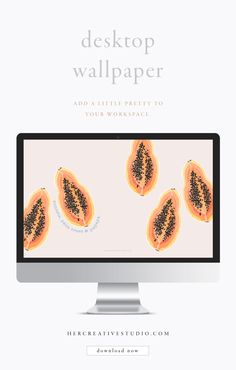 a desktop computer screen with the words desktop wallpaper and an image of some fruit on it