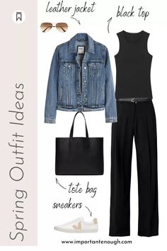 40 Year Old Womens Fashion, Simple Spring Outfits, Spring Capsule Wardrobe, Fashion Capsule, Leather Jacket Black, New Fashion Trends, Spring Wardrobe, Fashion Over 50, 가을 패션