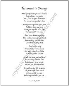 a poem written in black and white with the words,'testament to courage '