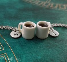 Coffee Necklace SET of 2 SMALL Cup of Coffee Cup Charm Necklaces Mug Pendant Best Friend Necklaces B