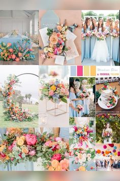 a collage of photos with different colors and flowers