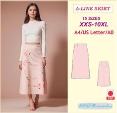 a line skirt sewing pattern for women with long sleeves and high waist, sizes xs - 10xl