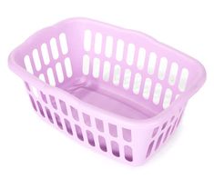 a pink plastic basket on a white background